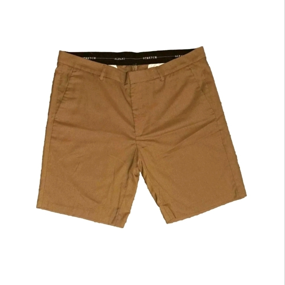 Alfani Men's 36 Stretch Brown Khaki Shorts Classic Fit Shorts Flat Casual B23#1